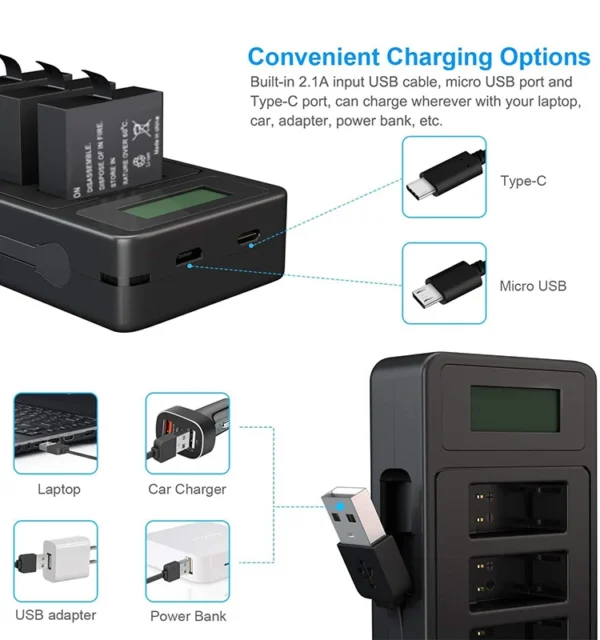 1800mAh GoPro Battery For GoPro 5 6 7 8 and USB Digital display Charger Compatible GoPro Hero 8 7 6 5 Gopro camera - Image 4