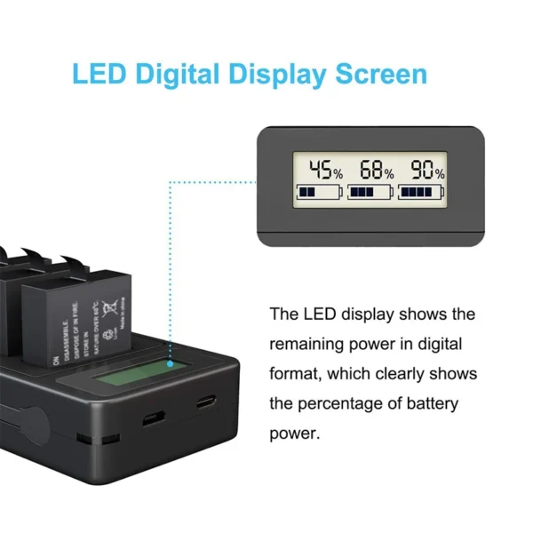 1800mAh GoPro Battery For GoPro 5 6 7 8 and USB Digital display Charger Compatible GoPro Hero 8 7 6 5 Gopro camera - Image 3