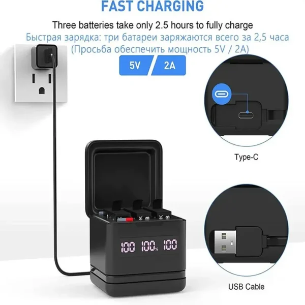 GoPro 5 Battery charger equipped with high-speed SD card reader function and Type-C interface for GoPro Hero 8 Hero 7 Hero 6 Hero 5 camera - Image 4