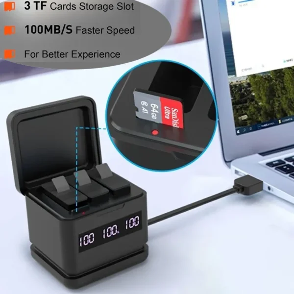 GoPro 5 Battery charger equipped with high-speed SD card reader function and Type-C interface for GoPro Hero 8 Hero 7 Hero 6 Hero 5 camera - Image 2